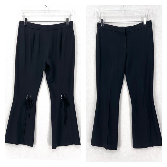 ALEXANDER MCQUEEN Pants Womens 4 Black Cropped Flare Split Hem Lace Up Calf - Picture 1 of 16